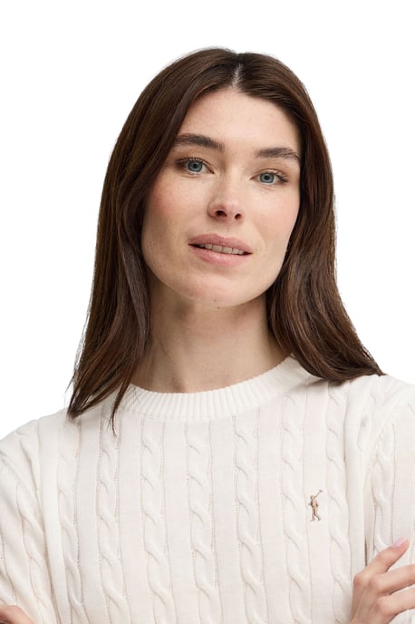 Strickpullover ecru mit Zopfmuster und Rigby Go Stickerei - Image 2