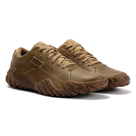 Caterpillar Gridlock Lo Vollnarbenleder Herren Schnürschuhe in Creme - Image 1