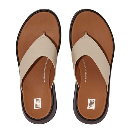 FitFlop - "F-Mode Luxe" Sandalen für Damen, Leder, flach geformter Absatz (Beige) - Image 3