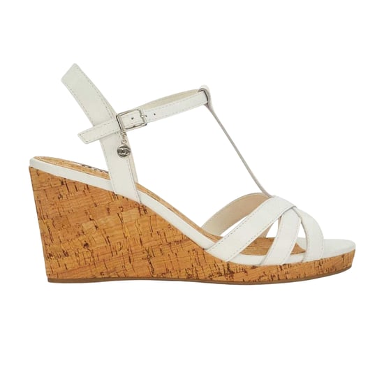 Dune London - "Keep" Sandalen mit Keilabsatz für Damen, Leder, T-Träger (Weiß) - Image 1