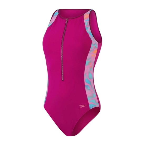 Speedo - Badeanzug für Damen, mit halbem Reißverschluss (Violett/Orange) - Image 2