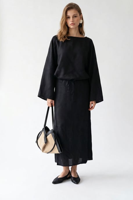 Damen Unifarbenes Texturiertes Maxikleid mit Bindung - Image 2