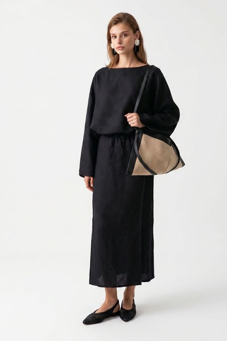 Damen Unifarbenes Texturiertes Maxikleid mit Bindung - Image 3