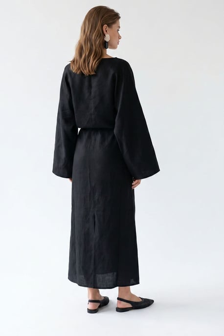 Damen Unifarbenes Texturiertes Maxikleid mit Bindung - Image 4