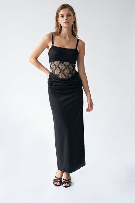 Ärmelloses Satin-Maxikleid mit quadratischem Ausschnitt - Image 1