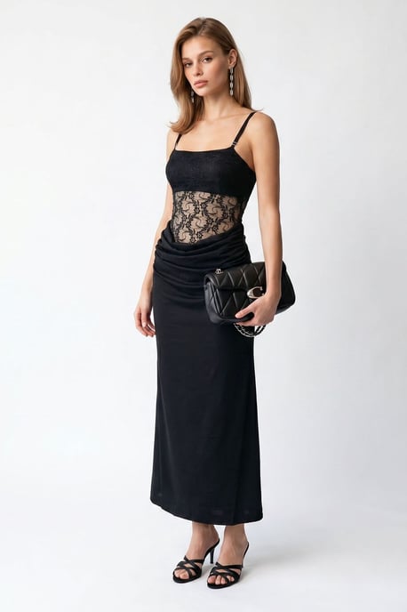 Ärmelloses Satin-Maxikleid mit quadratischem Ausschnitt - Image 3