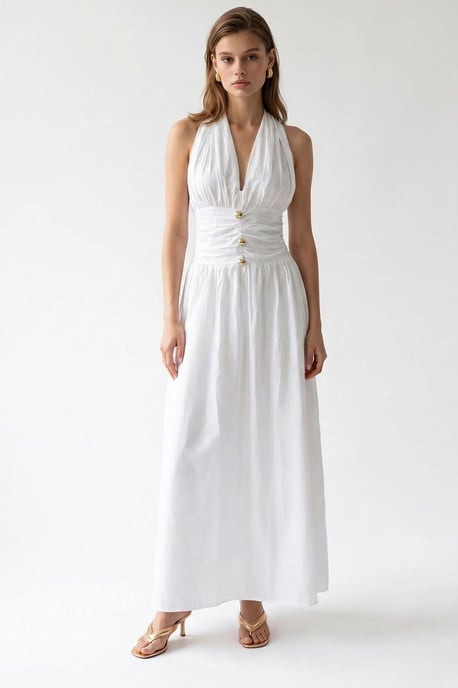 Damen Baumwoll-Popeline Halter-Maxi-Kleid - Image 1