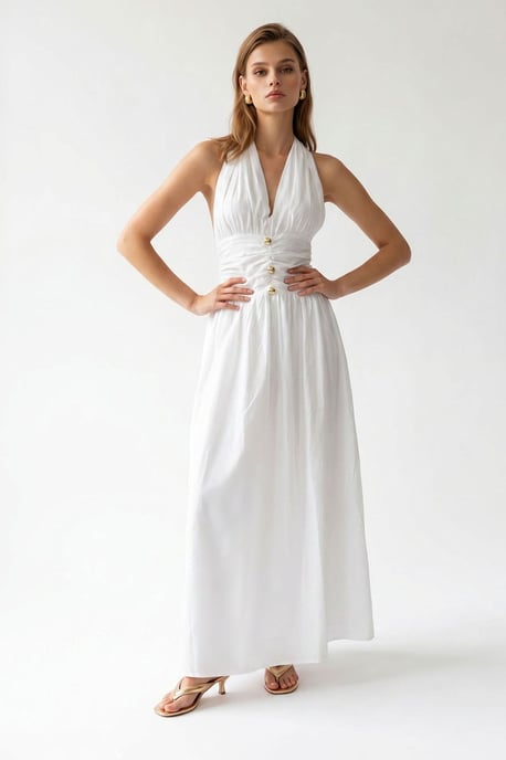Damen Baumwoll-Popeline Halter-Maxi-Kleid - Image 2
