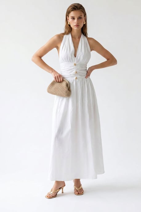 Damen Baumwoll-Popeline Halter-Maxi-Kleid - Image 3