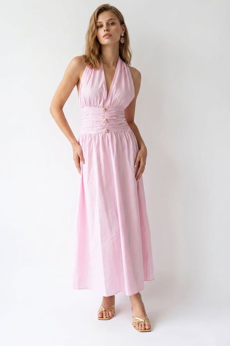 Damen Baumwoll-Popeline Halter Maxi-Kleid - Image 1