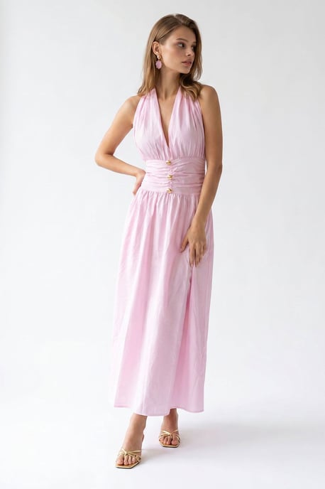 Damen Baumwoll-Popeline Halter Maxi-Kleid - Image 2