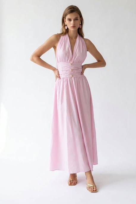 Damen Baumwoll-Popeline Halter Maxi-Kleid - Image 3