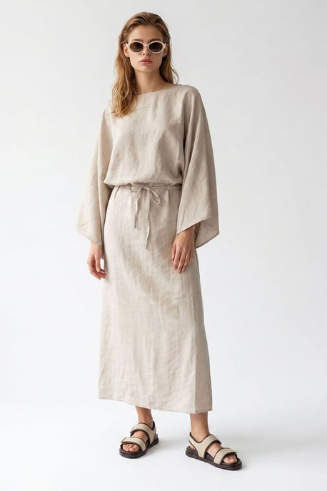 Damen Maxikleid aus strukturiertem Material mit Bindegürtel - Image 2
