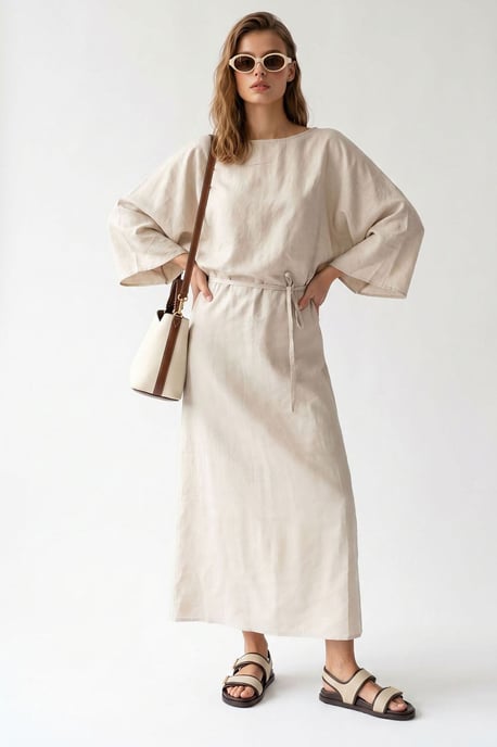 Damen Maxikleid aus strukturiertem Material mit Bindegürtel - Image 3