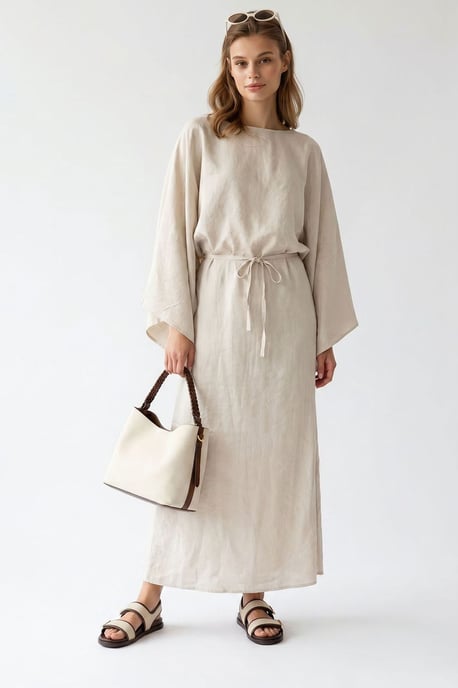 Damen Maxikleid aus strukturiertem Material mit Bindegürtel - Image 4