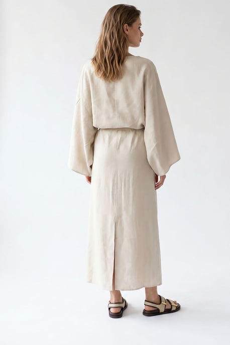 Damen Maxikleid aus strukturiertem Material mit Bindegürtel - Image 5