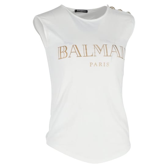 Balmain Logo-Druck Tanktop aus weißer Baumwolle - Image 1