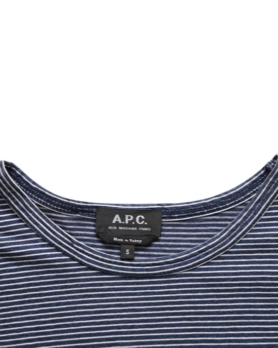 A.P.C. Gestreiftes kurzärmliges Rundhals-T-Shirt aus marineblauem Baumwollstoff - Image 3