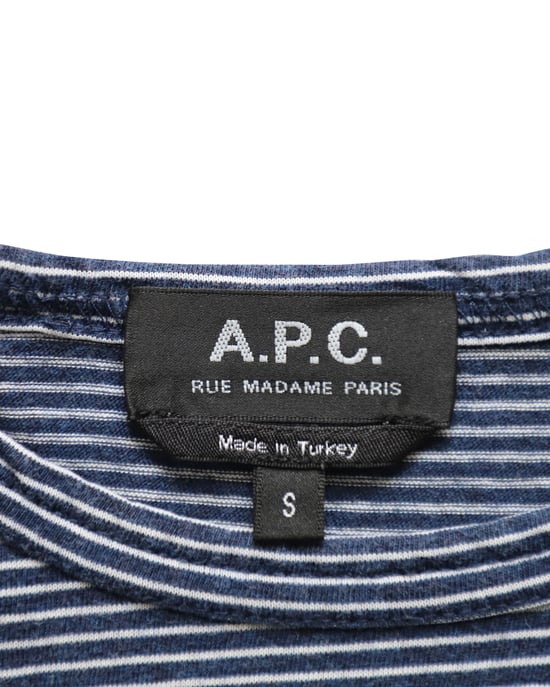 A.P.C. Gestreiftes kurzärmliges Rundhals-T-Shirt aus marineblauem Baumwollstoff - Image 4