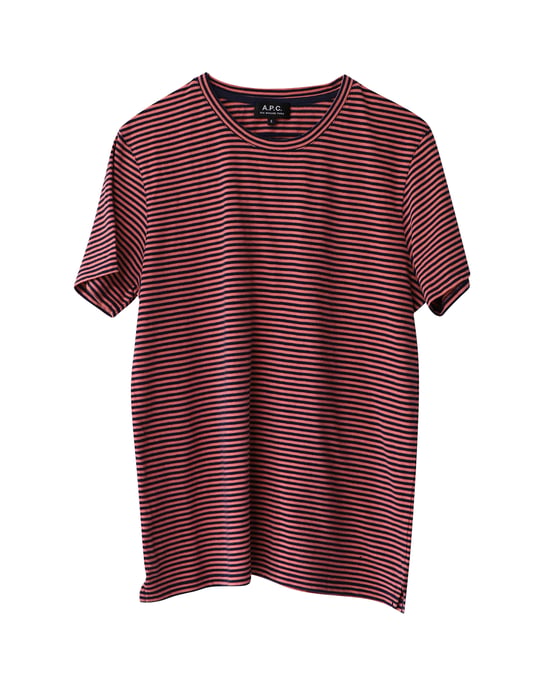 A.P.C. Gestreiftes Kurzarm-Shirt mit Rundhalsausschnitt aus orangefarbener Baumwolle - Image 1