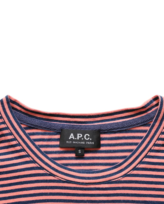 A.P.C. Gestreiftes Kurzarm-Shirt mit Rundhalsausschnitt aus orangefarbener Baumwolle - Image 3