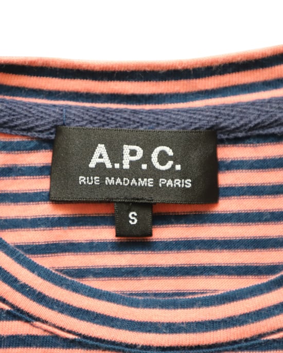 A.P.C. Gestreiftes Kurzarm-Shirt mit Rundhalsausschnitt aus orangefarbener Baumwolle - Image 4