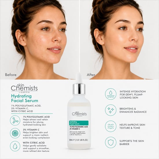 skinChemists Feuchtigkeitsspendendes Gesichtsserum mit 1 % Polyglutaminsäure und 3 % Vitamin C, 30 ml - Image 2