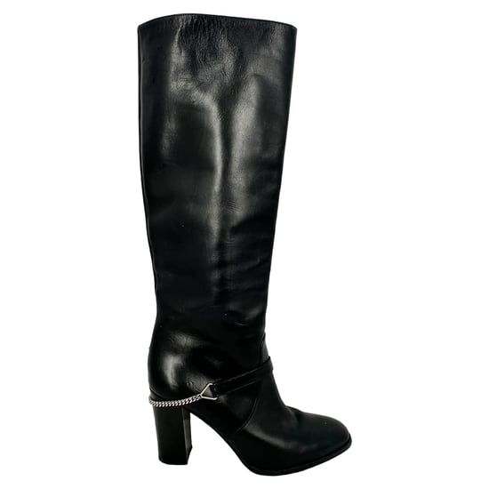 Saint Laurent Hohe Stiefel mit Ketten-Details aus schwarzem Leder - Image 1