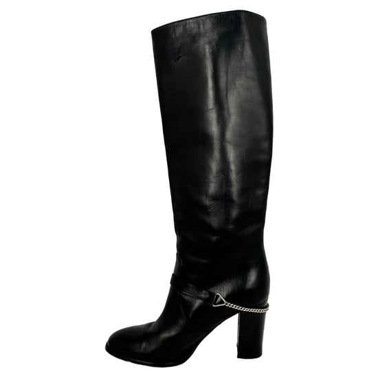 Saint Laurent Hohe Stiefel mit Ketten-Details aus schwarzem Leder - Image 3
