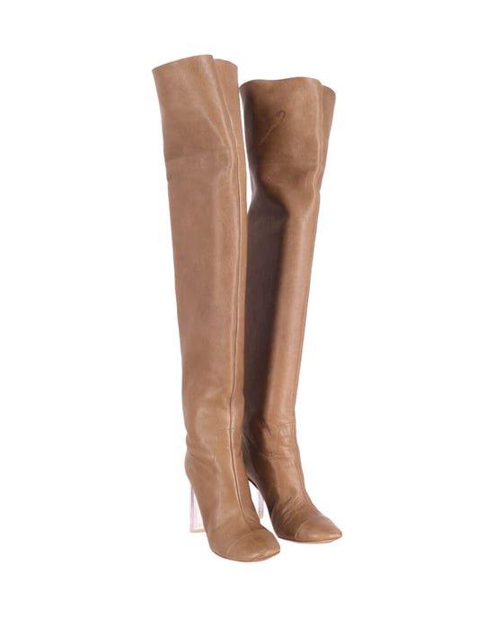 Chloe Overknee-Stiefel mit transparentem Absatz aus hellbraunem Leder - Image 3