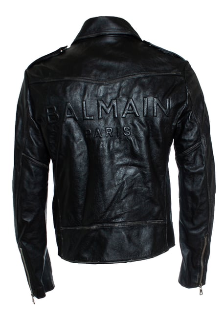 Balmain, schwarze Lederbikerjacke mit Reißverschlüssen und Logo - Image 2