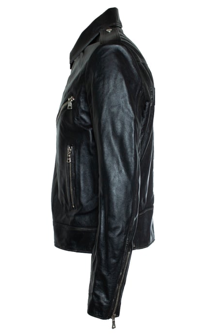 Balmain, schwarze Lederbikerjacke mit Reißverschlüssen und Logo - Image 5