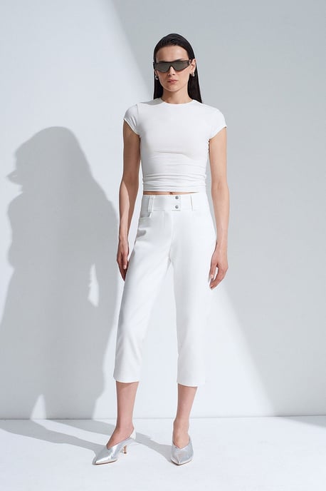 Damen High-Waist Weite Capri-Hosen - Image 1