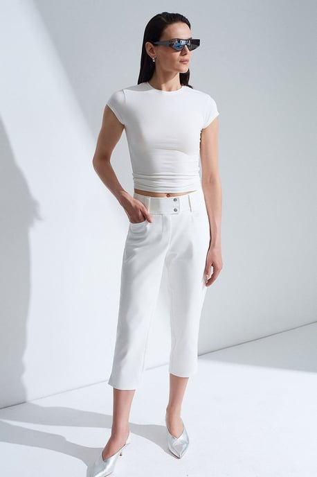 Damen High-Waist Weite Capri-Hosen - Image 4