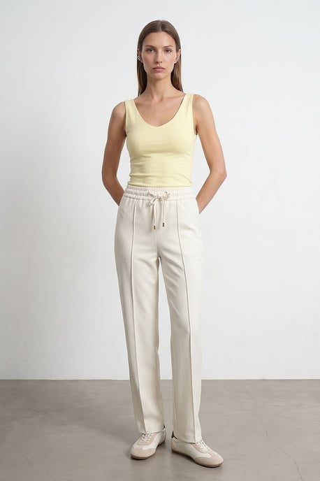 Gerade geschnittene Crepe-Hose mit Kordelzugbund - Image 2