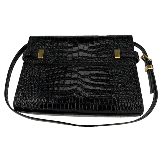 Saint Laurent Manhattan Schultertasche aus schwarzem Leder mit Krokodilprägung - Image 3
