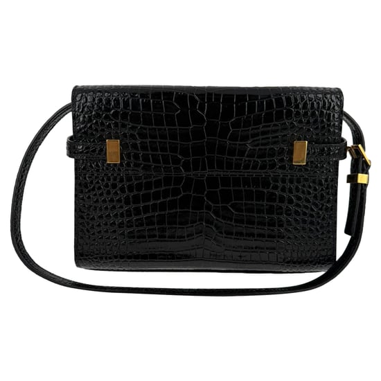 Saint Laurent Manhattan Schultertasche aus schwarzem Leder mit Krokodilprägung - Image 4