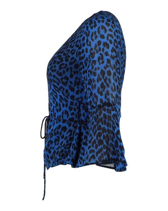 Ganni Wickelbluse aus blauer Viskose mit Tiermuster - Image 2