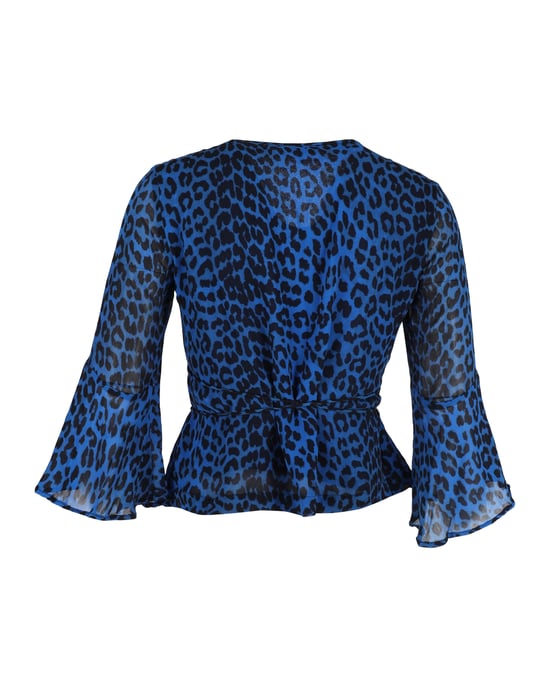 Ganni Wickelbluse aus blauer Viskose mit Tiermuster - Image 3