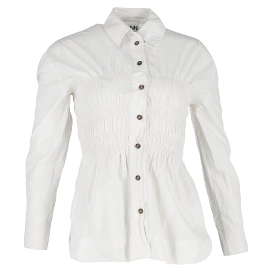 Ganni Rüschen Langarmshirt aus weißer Baumwolle - Image 1