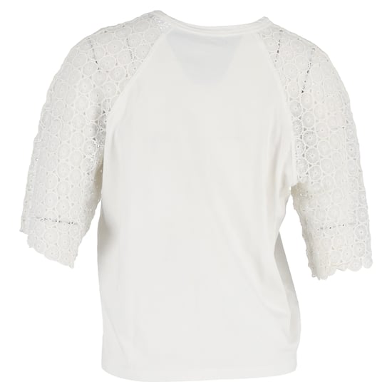 Chloé T-Shirt mit Rundhalsausschnitt und Spitzenärmeln aus weißer Baumwolle - Image 3