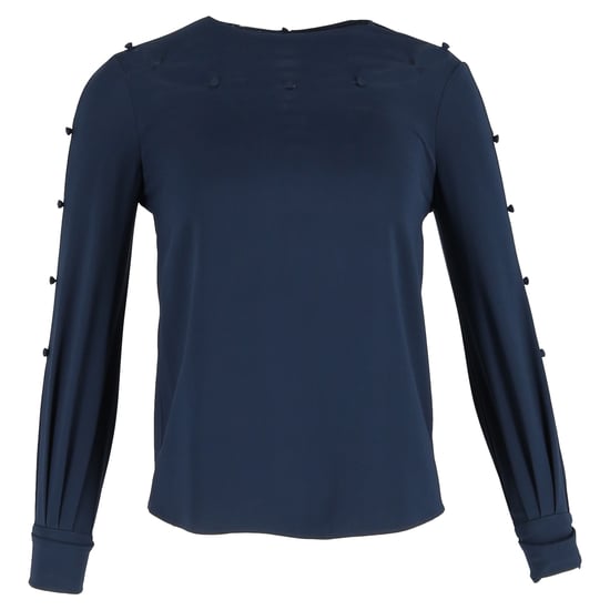 Oscar de la Renta Bateau-Ausschnittbluse aus marineblauer Seide - Image 1