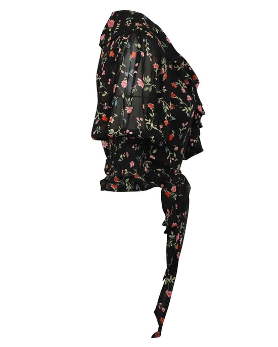 Ganni Wickelbluse aus Chiffon mit Blumenmuster in schwarzer Viskose - Image 2