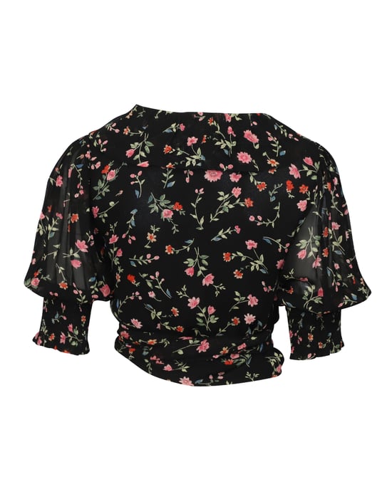 Ganni Wickelbluse aus Chiffon mit Blumenmuster in schwarzer Viskose - Image 3