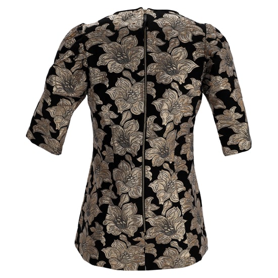 Marni Kurzarmbluse mit floralem Lurex-Jacquardmuster aus schwarzer Baumwolle - Image 3