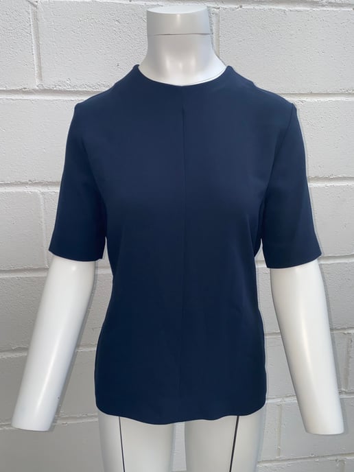 Balenciaga Bluse mit Knoten hinten aus marineblauem Polyester - Image 5
