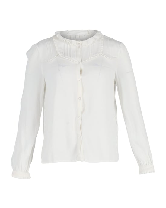 Maje Rüschenbluse mit Knöpfen aus weißer Baumwolle - Image 1
