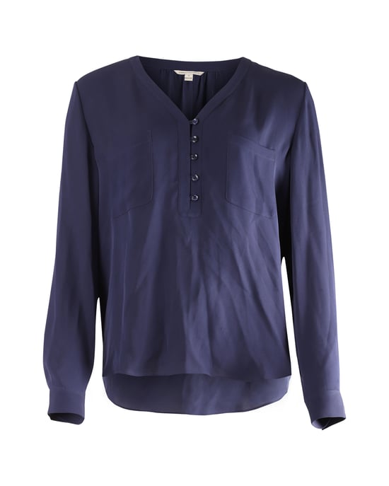 Diane Von Furstenberg Langärmlige Bluse aus marineblauer Seide - Image 1