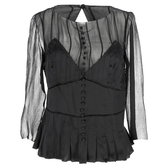 Chloé plissierte, transparente Langarmbluse aus schwarzer Seide - Image 1