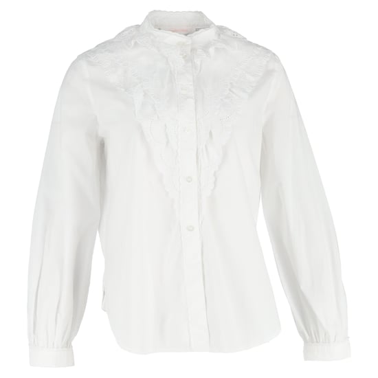 See by Chloé Bluse mit Lochstickerei und Volants aus weißer Baumwolle - Image 1